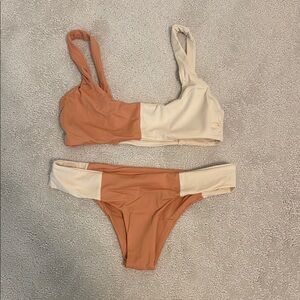 Tori Praver Tan and Cream Bikini Set